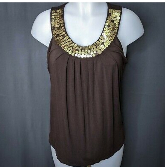 MICHAEL Kors Tank Top Sequin Neckline Brown Size  M - Picture 1 of 9